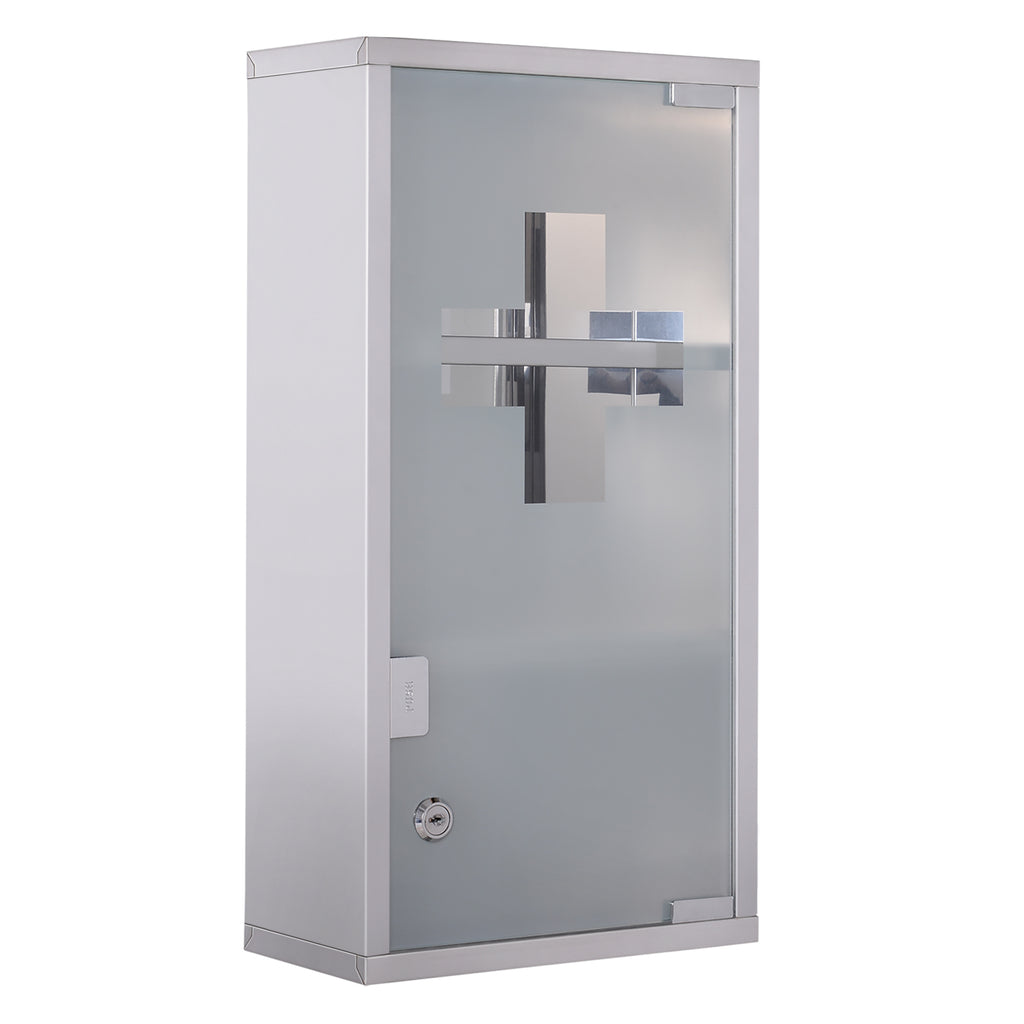 HOMCOM Stainless Steel wall mounted Medicine Cabinet with 2 Shelves + Security Glass Door Lockable 48 cm(H)