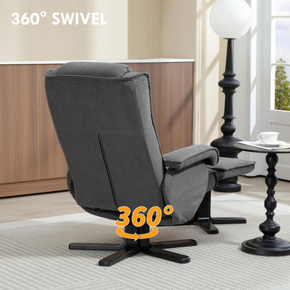 Swivel Recliner Chair with Footstool - Charcoal Grey Velvet