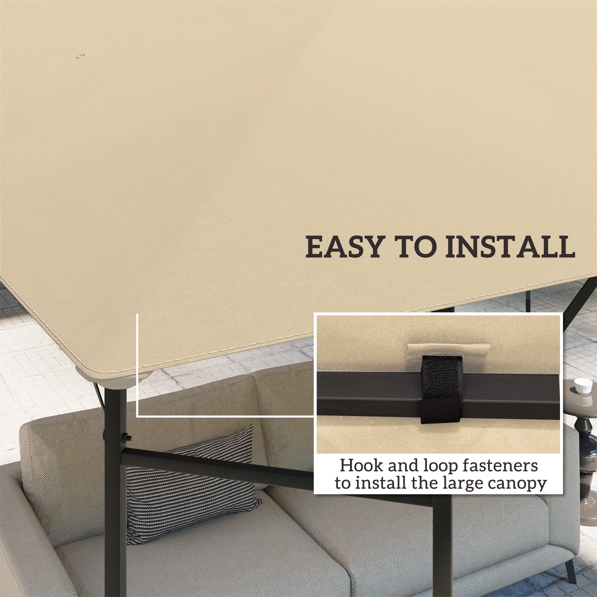 Outsunny 3 x 3(m) Gazebo Canopy Replacement Cover, Garden Gazebo Roof Replacement with Drain Holes, Water Resistant PVC Coating, 370g/?, UPF30+, TOP COVER ONLY, Beige