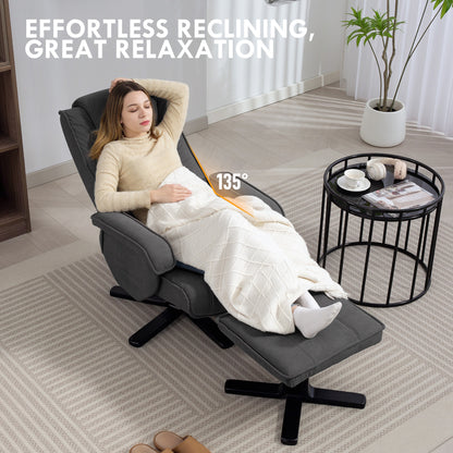 Swivel Recliner Chair with Footstool - Charcoal Grey Velvet