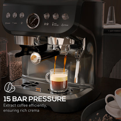 15 Bar Coffee Machine with Adjustable Grind, Steamer and Accessories, Good Housekeeping Institute Approved, Black