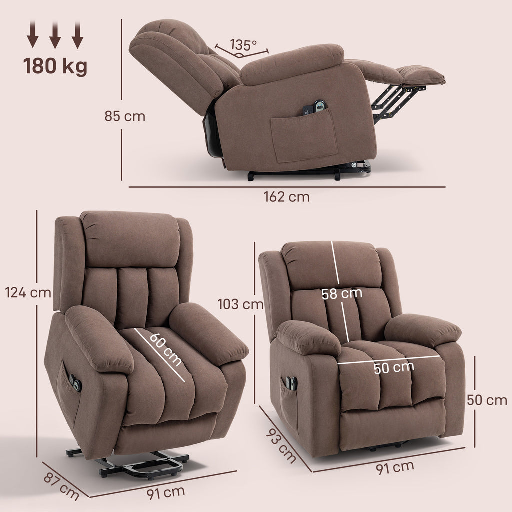 HOMCOM Power Lift Recliner Chair with Vibration Massage, Lift Chair for Elderly with Footrest, Remote, Side Pocket, Dark Brown