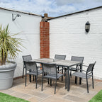 Outsunny Seven-Piece Casual Outdoor Dining Set, with Wood-Effect Table - Grey