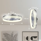 Ceiling Fans with Lights and Remote & App Control, 50cm LED Ceiling Fan Light with 3 Colour Temperatures, 6 Speed, Silver