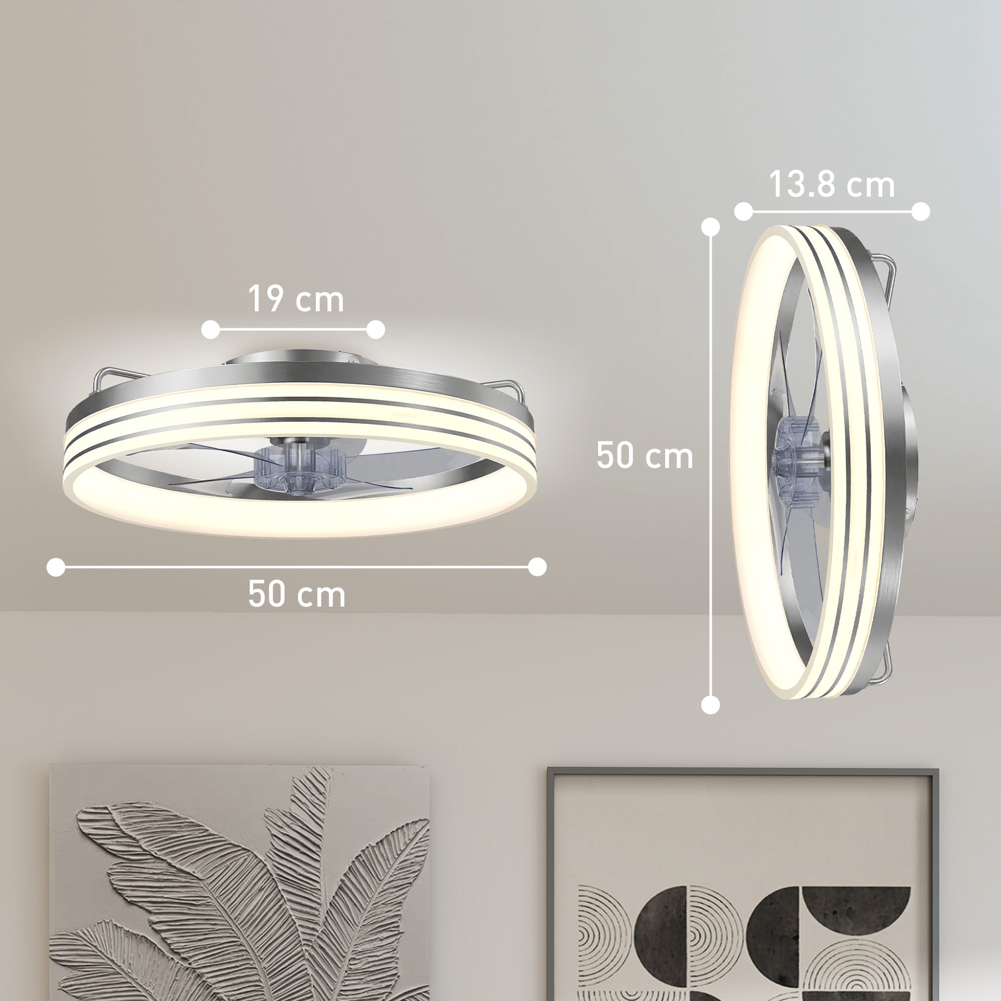 Ceiling Fans with Lights and Remote & App Control, 50cm LED Ceiling Fan Light with 3 Colour Temperatures, 6 Speed, Silver