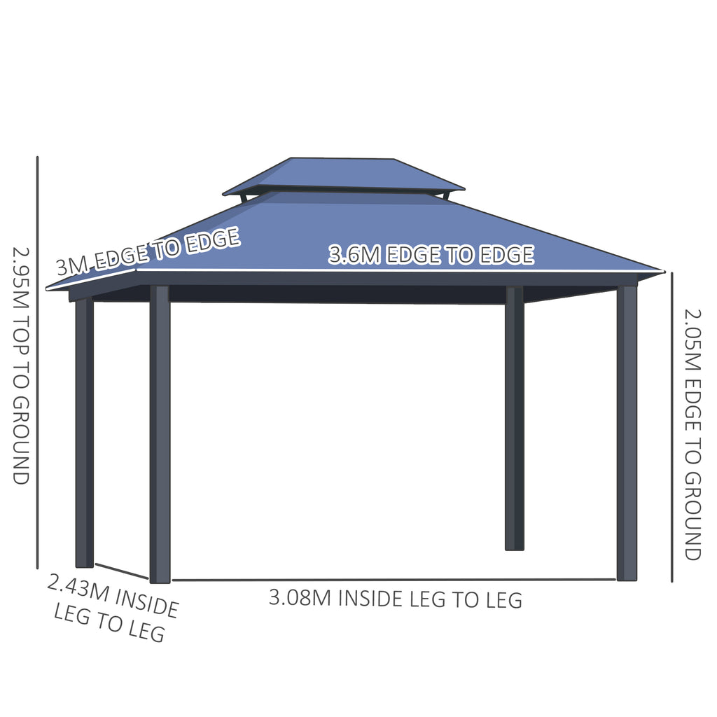 Outsunny Outdoor 3.6 x 3(m) Gazebo Cabana w/ Steel Frame & Net Sidewalls for Privacy