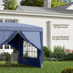 Outsunny 3 x 3 m Garden Pop Up Gazebo, Wedding Party Tent Marquee, Water Resistant Awning Canopy with Sidewalls, Windows, Carry Bag, Blue