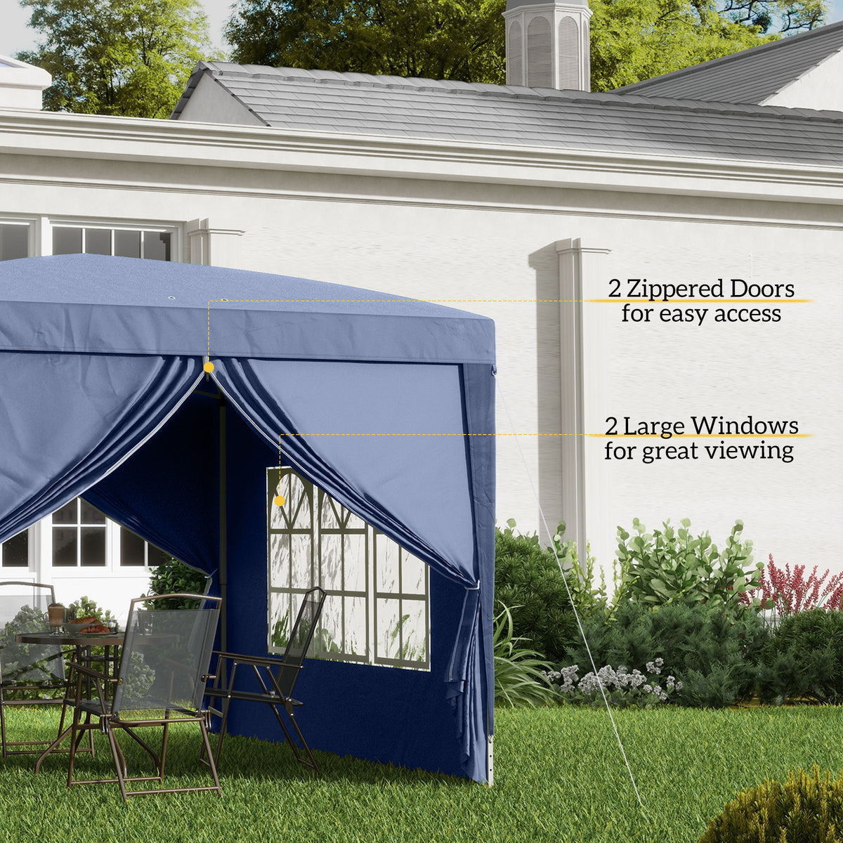 Outsunny 3 x 3 m Garden Pop Up Gazebo, Wedding Party Tent Marquee, Water Resistant Awning Canopy with Sidewalls, Windows, Carry Bag, Blue