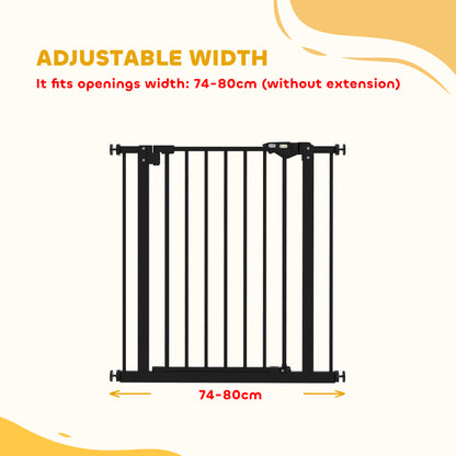 PawHut Adjustable Safety Gate w/ One Extensions, Four Adjustable Screws, Black