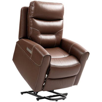 Power Lift Recliner Chair for Elderly, Overstuffed Faux Leather Riser and Reclining Chair with USB A+C Ports, Recliner Armchair for Living Room, Brown