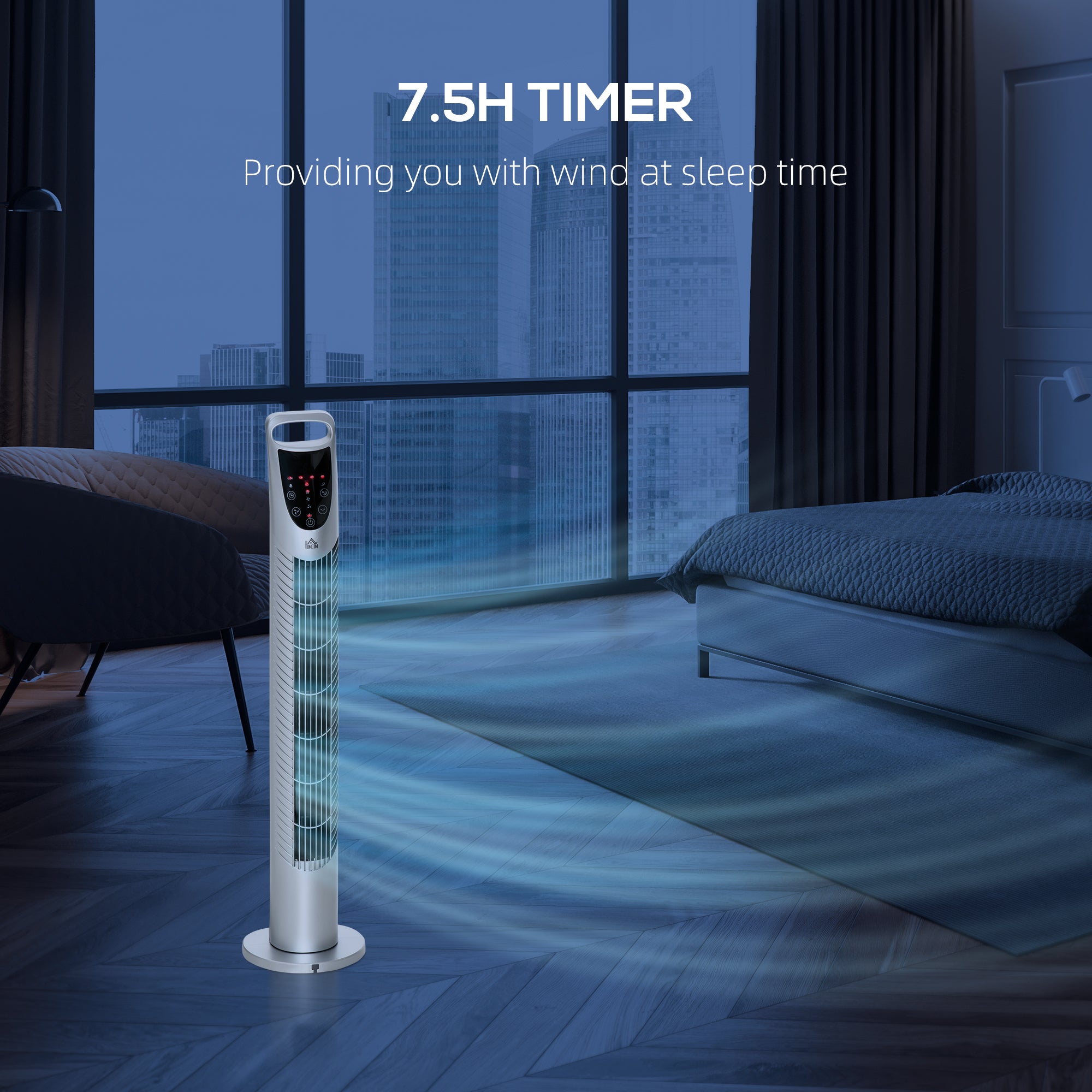 31 Inch Bladeless Oscillating Tower Fan with 70° Oscillation, Remote Control, 7.5H Timer, 3 Speed 3 Modes, Electric Floor Standing Cooling Fan for Home Bedroom Office, Silver