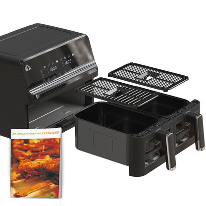 8L Dual Basket Air Fryer, 8-in-1 Air Fryer Oven with Digital Display, Visible, Timer, Preheat for Oil Free Low Fat Cooking, 2500W, Sync Finish, Sliver