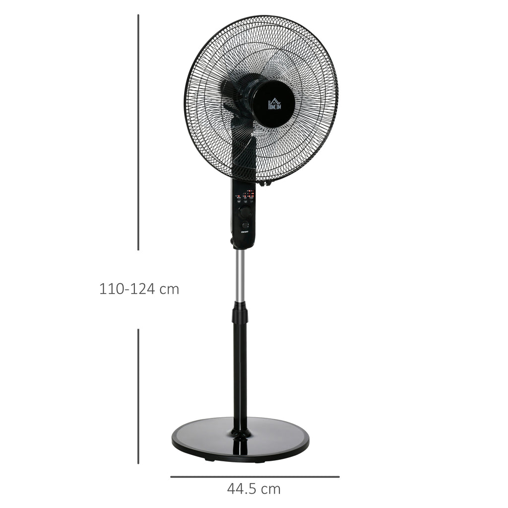 18" Pedestal Fan, Oscillating Standing Fan with Remote Control, Floor Fan with Adjustable Height, 3 Speed, 7.5-Hour Timer, Black