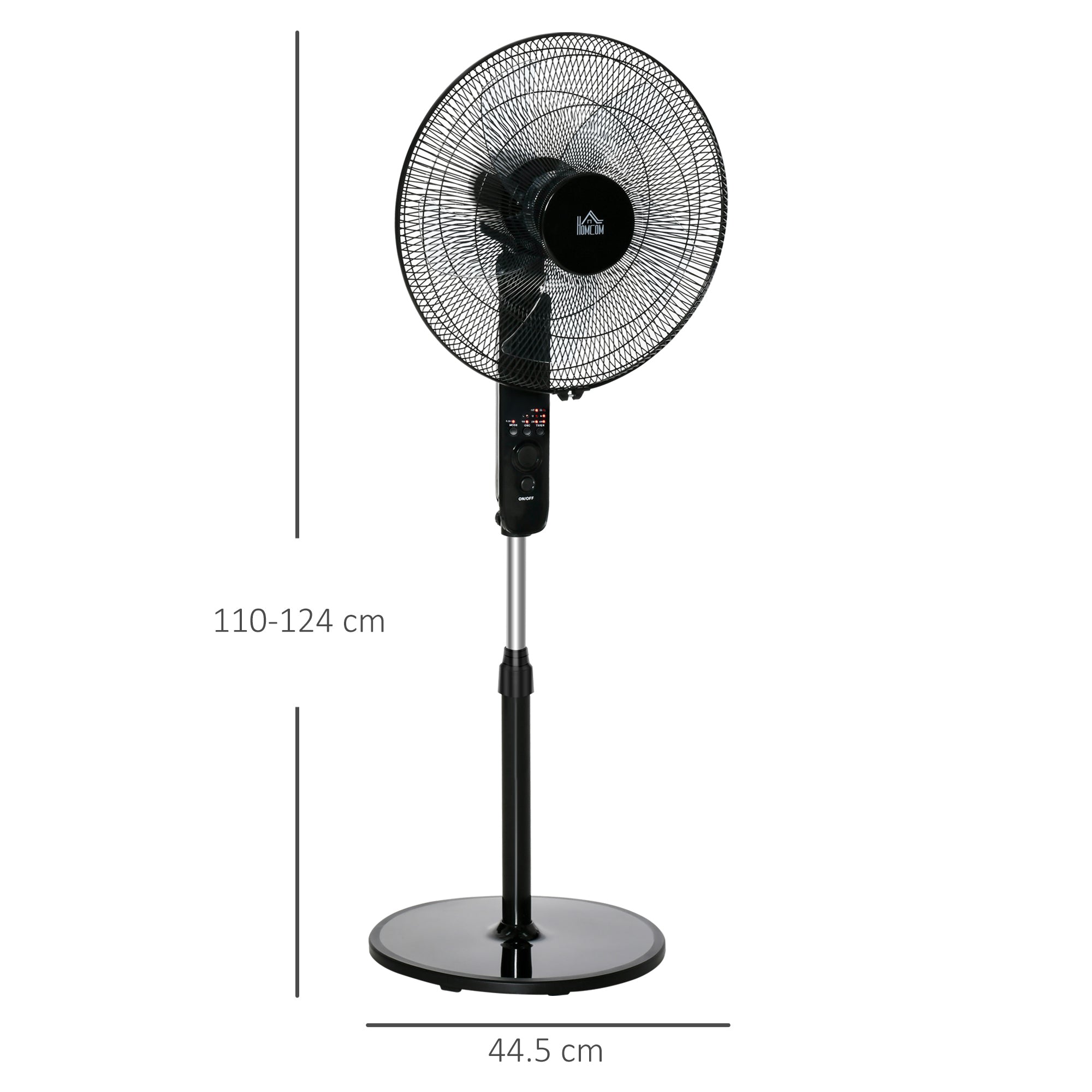 18" Pedestal Fan, Oscillating Standing Fan with Remote Control, Floor Fan with Adjustable Height, 3 Speed, 7.5-Hour Timer, Black