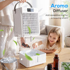 Portable Air Conditioner, 4-in-1 Mini Air Cooler with 4 Wind Speed, 2 Cool Mist, RGB 7 LED Light, White
