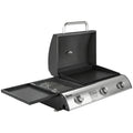 Outsunny 3 Burner Portable Gas Plancha BBQ Grill, 7.5 kW Outdoor Tabletop Gas Barbecue Grill with Griddle, Thermometer,, Black