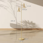 Floor Lamp with Adjustable Dual Head, Modern Standing Lamp with Floral Glass Shades and Foot Switch for Living Room Bedroom, E27 Socket, Bulb Not Included, Gold Tone