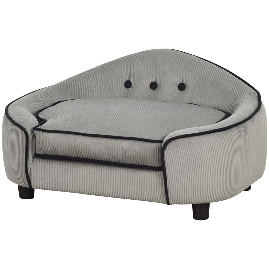 PawHut Dog Sofa for XS and S Size Dogs, Pet Chair Bed with Soft Cushion, Cat Sofa  Couch with Washable Cover, Wooden Frame, 66.5 x 45 x 35.5 cm, Grey