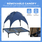 PawHut Outdoor Dog Bed with Removable Canopy, Portable Raised Dog Bed for Camping, Garden & Beach, Water-Resistant UV-Protection Mesh Pet Cot Sun Lounger, for Large Pets, 92 x 76 x 90 cm, Dark Blue