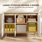 HOMCOM Sideboard Storage Cabinet, Kitchen Cupboard with 3 Doors, 2 Adjustable Shelves and 5 Rubberwood Legs, White and Oak