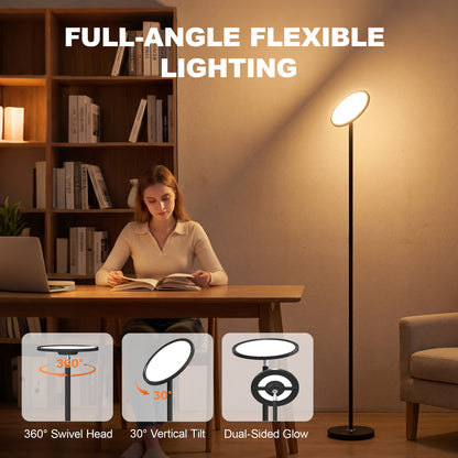 Uplighter Floor Lamp with Tuya App and Music Sync, Standing Lamp with Adjustable Head for Living Room Bedroom, Black
