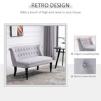 HOMCOM Velvet 2 Seater Sofa, Button Tufted Wingback Loveseat with Rubber Wood Legs for Living Room, Bedroom, Grey