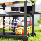 Outsunny Outdoor Grill Dining Cart 3-Shelf Movable Pizza Oven Table Stand with Stainless Steel Top, Portable BBQ Trolley Food Prep Outdoor Kitchen Barbecue Station with Hooks Wheels, Charcoal Grey