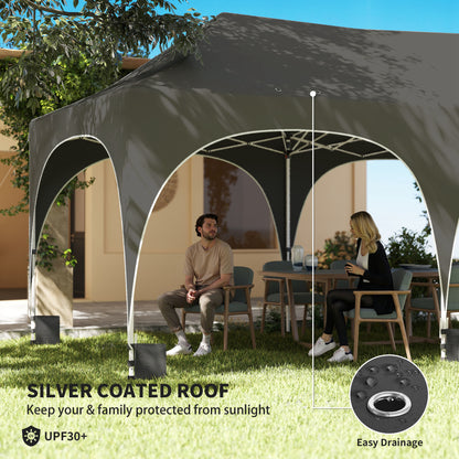 Outsunny 3 x 6m Pop Up Gazebo Shelter with Sides, 6 Sandbags, Peak Top Garden Party Tent Marquee with Carry Bag, Dark Grey
