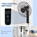18" Pedestal Fan, Oscillating Standing Fan with Remote Control, Floor Fan with Adjustable Height, 3 Speed, 7.5-Hour Timer, Black