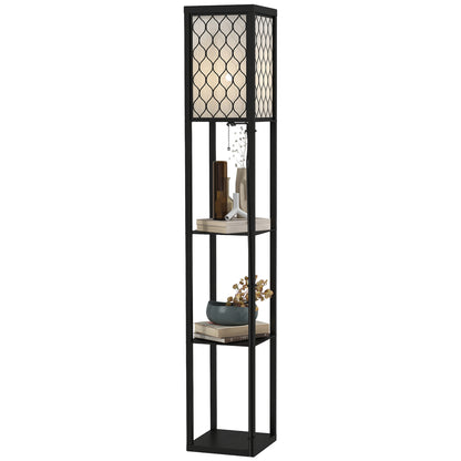 Shelf Floor Lamp Standing Lamp W/4-tier Wooden Open Shelves,26L x 26W x 160Hcm-Black/White