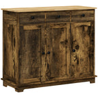 HOMCOM Sideboard with Rubberwood Top and Adjustable Shelves for Dining Room, Kitchen - Rustic Brown