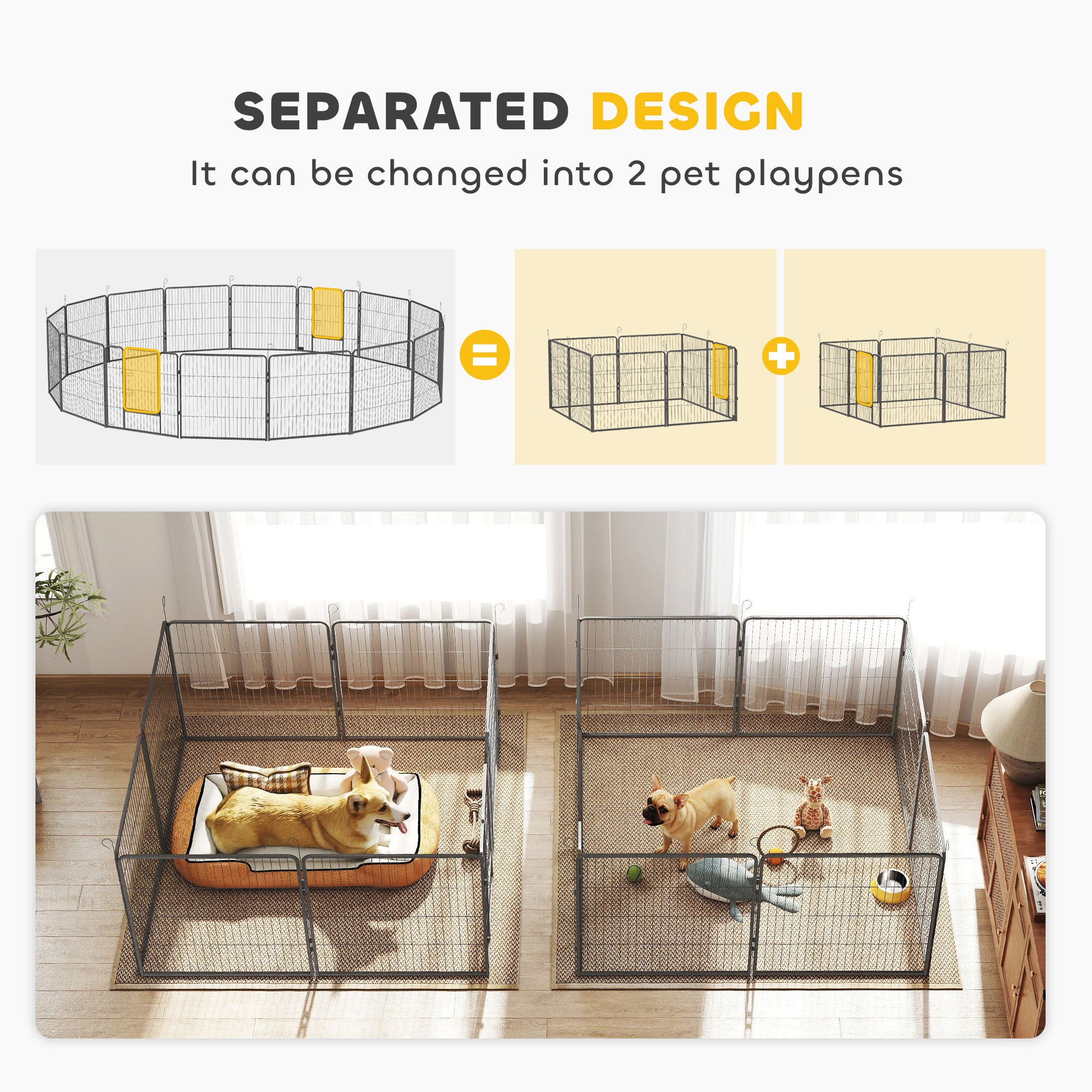 PawHut 16 Panels Heavy Duty Puppy Playpen, for Small and Medium Dogs, Indoor and Outdoor Use - Grey