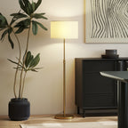Floor Lamp with Remote, Height Adjustable Standing Lamp with Linen Shade, Dimmable with 3000K-6000K Adjustable Colour Temperatures, Foot Switch for Living Room Bedroom Office, Gold Tone