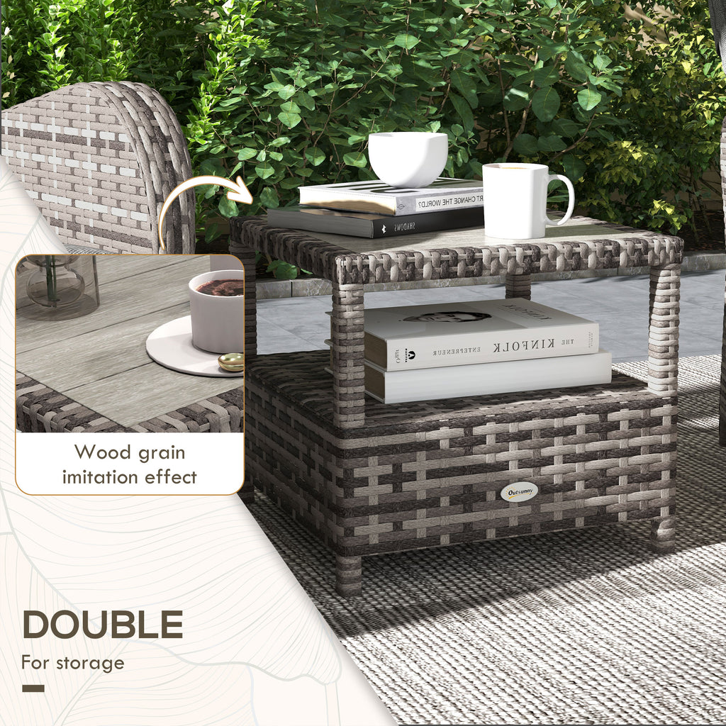 Outsunny 2 Seater Patio Rattan No Installation Chaise Lounge Sofa Set with Premium Fabric Cushion, Grey and Brown