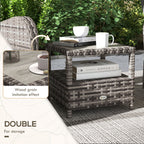 Outsunny 2 Seater Patio Rattan No Installation Chaise Lounge Sofa Set with Premium Fabric Cushion, Grey and Brown