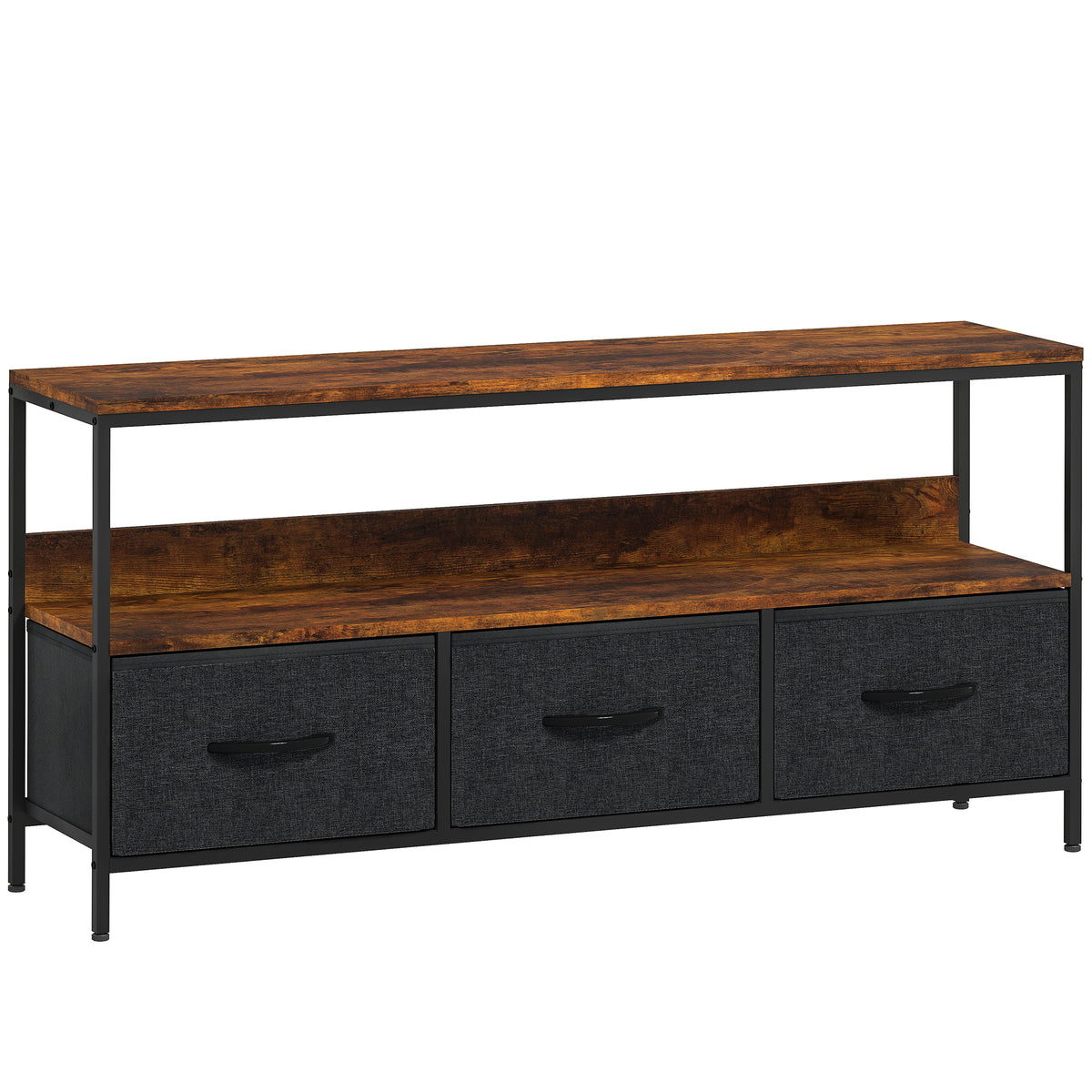 TV Stand Cabinet with 3 Foldable Drawers - Rustic Brown