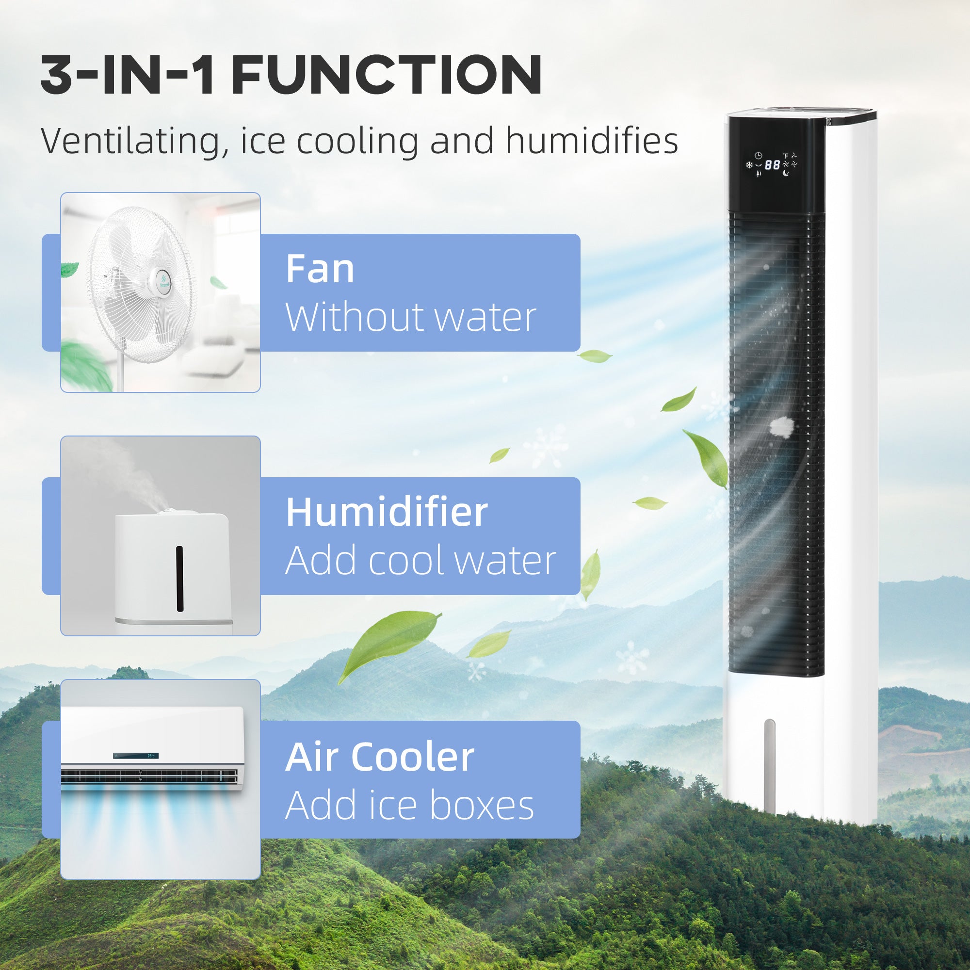 Portable Air Cooler, 6L Tank Humidifier Evaporative Ice Cooling Fan Water Conditioner Unit with 3 Modes, 3 Speed, Remote, Timer, Oscillating for Home Bedroom, White
