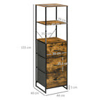 HOMCOM Industrial Storage Cabinet with 2 Open Shelves and 3 Foldable Fabric Drawers, Multifunctional Bookshelf in Living Room, Study, Bedroom, Rustic Brown