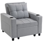 HOMCOM 3-in-1 Single Sofa Bed, Convertible Sleeper Chair Bed - Light Grey