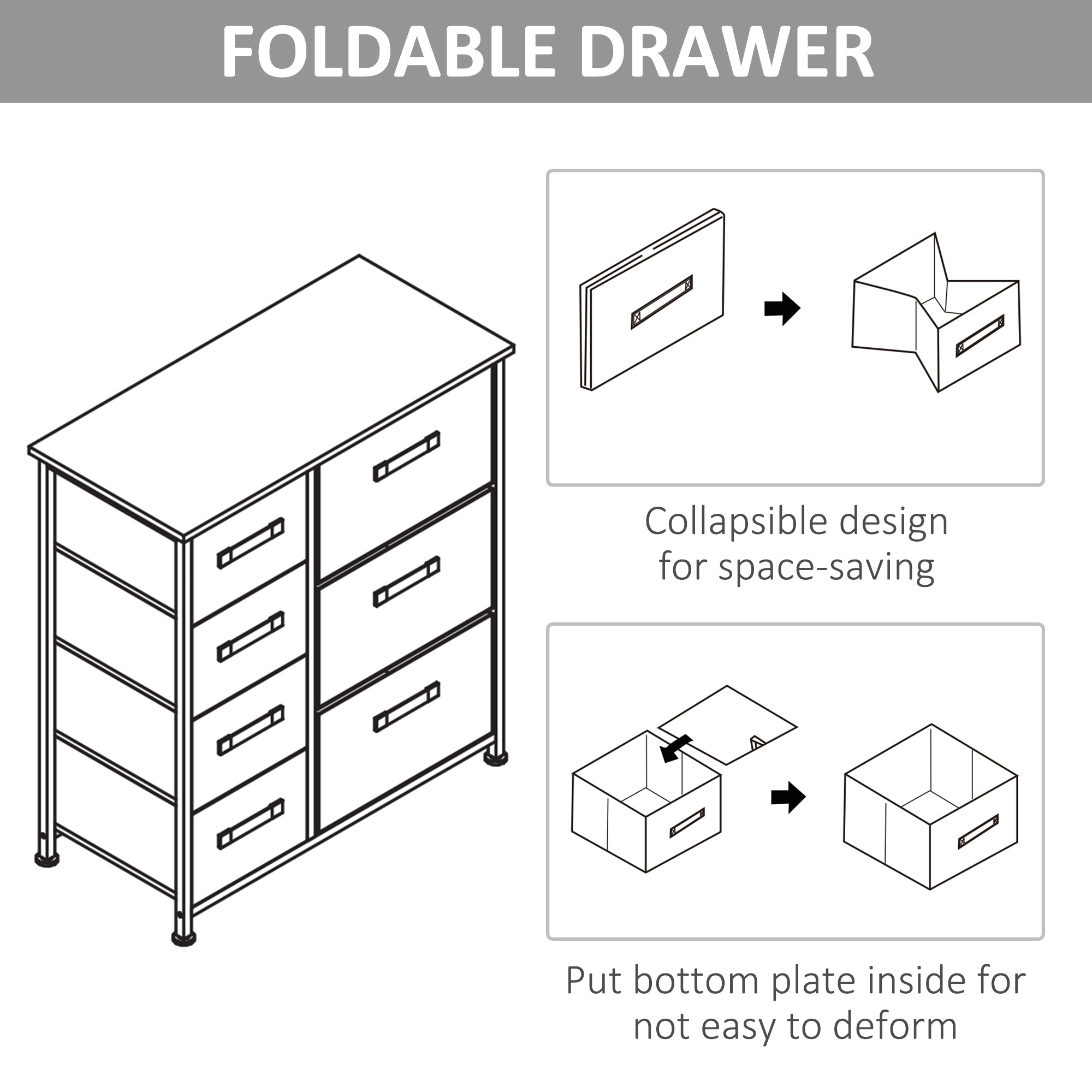 HOMCOM Chest of Drawers with 7 Drawers, Fabric Drawers with Large Storage Space, Drawers Dresser with Metal Frame, Adjustable Feet for Bedroom Living Room, Light Grey