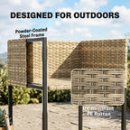 Outsunny 7 Piece Rattan Garden Furniture Set, Garden Dining Set with Wood-Plastic Table and 6 Stackable Chairs, Light Brown