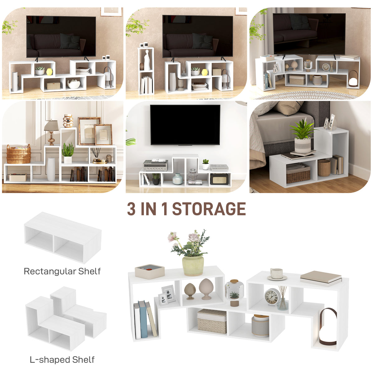 Three-Block Modular TV Stand - White Wood-Effect
