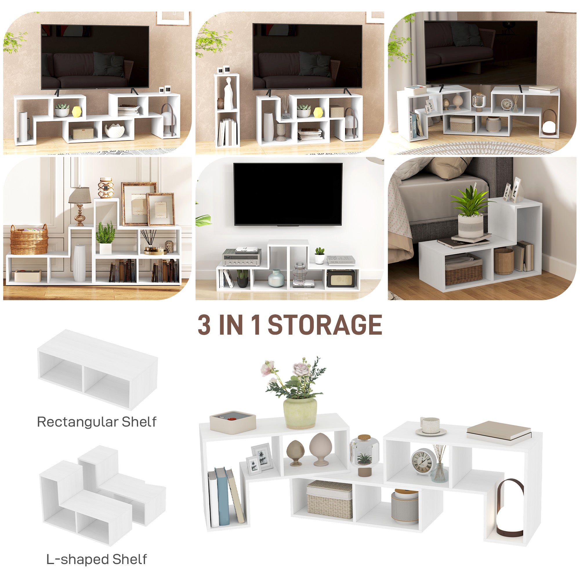 Three-Block Modular TV Stand - White Wood-Effect