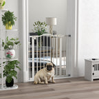 PawHut Metal 74-87cm Adjustable Pet Gate Safety Barrier w/ Auto-Close Door White