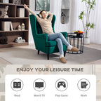 HOMCOM Modern Accent Chair with High Backrest and Pillow, Velvet-Feel Fabric Reading Chair with Solid Wood Legs, Green