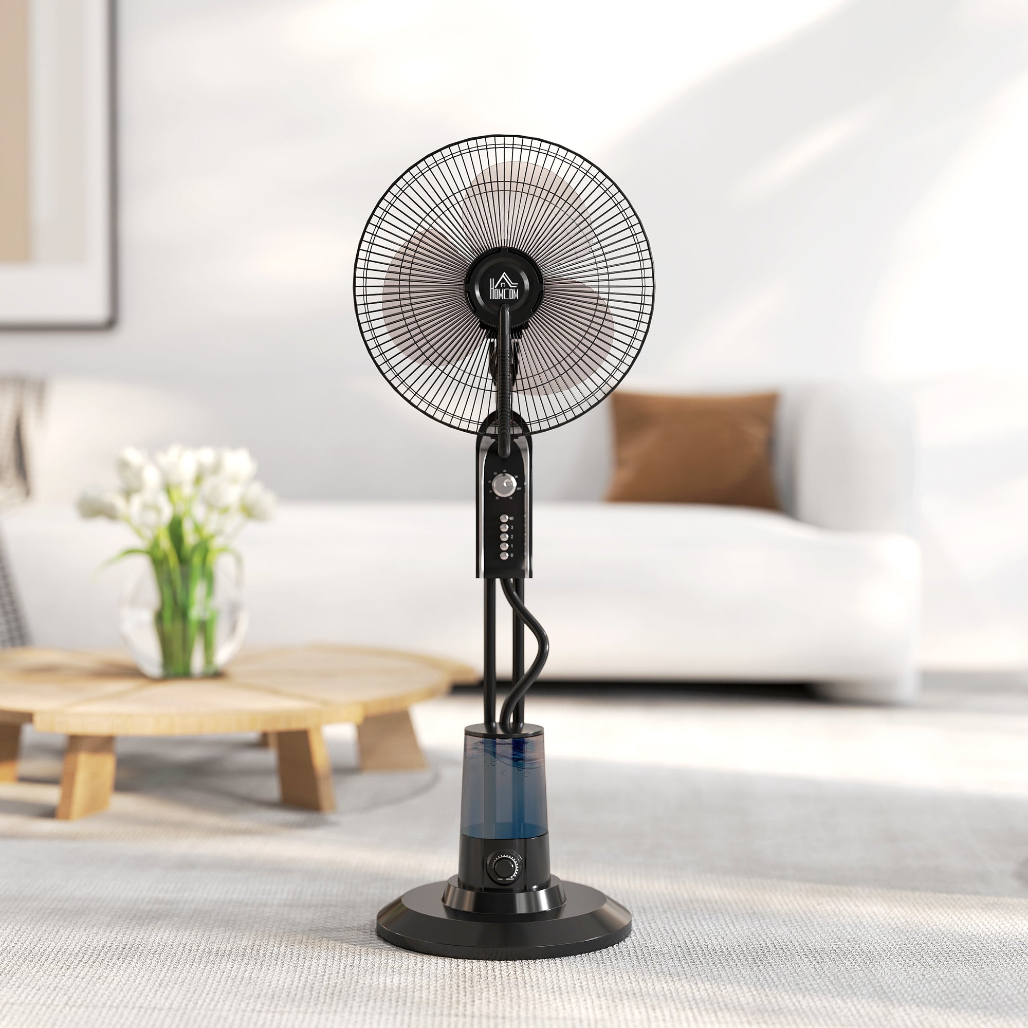 Pedestal Fan with Water Mist Spray, Spray Misting Fan with 70° Oscillation, Tilt Head, 3 Speeds, 3 Modes, Adjustable Mist, 3.2L Water Tank, for Home, 120 cm