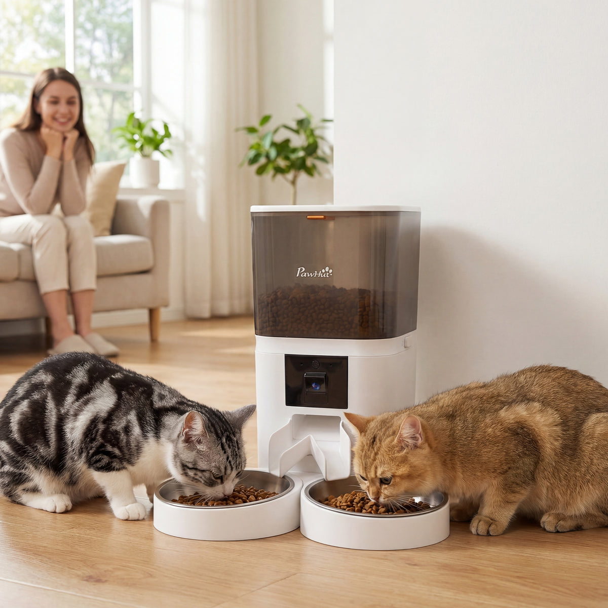 PawHut Automatic Cat Feeder for 2 Cats with HD Camera?2.4G & 5G WiFi Pet Food Dispenser 6L APP Control
