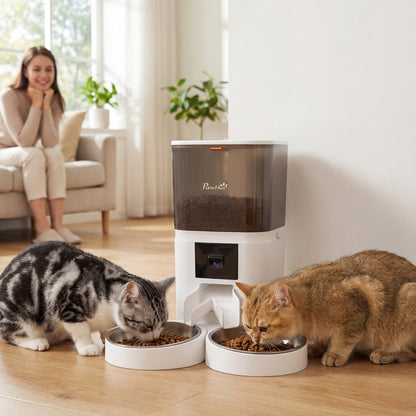 PawHut Automatic Cat Feeder for 2 Cats with HD Camera?2.4G & 5G WiFi Pet Food Dispenser 6L APP Control