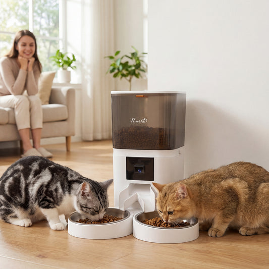 PawHut Automatic Cat Feeder for 2 Cats with HD Camera?2.4G & 5G WiFi Pet Food Dispenser 6L APP Control