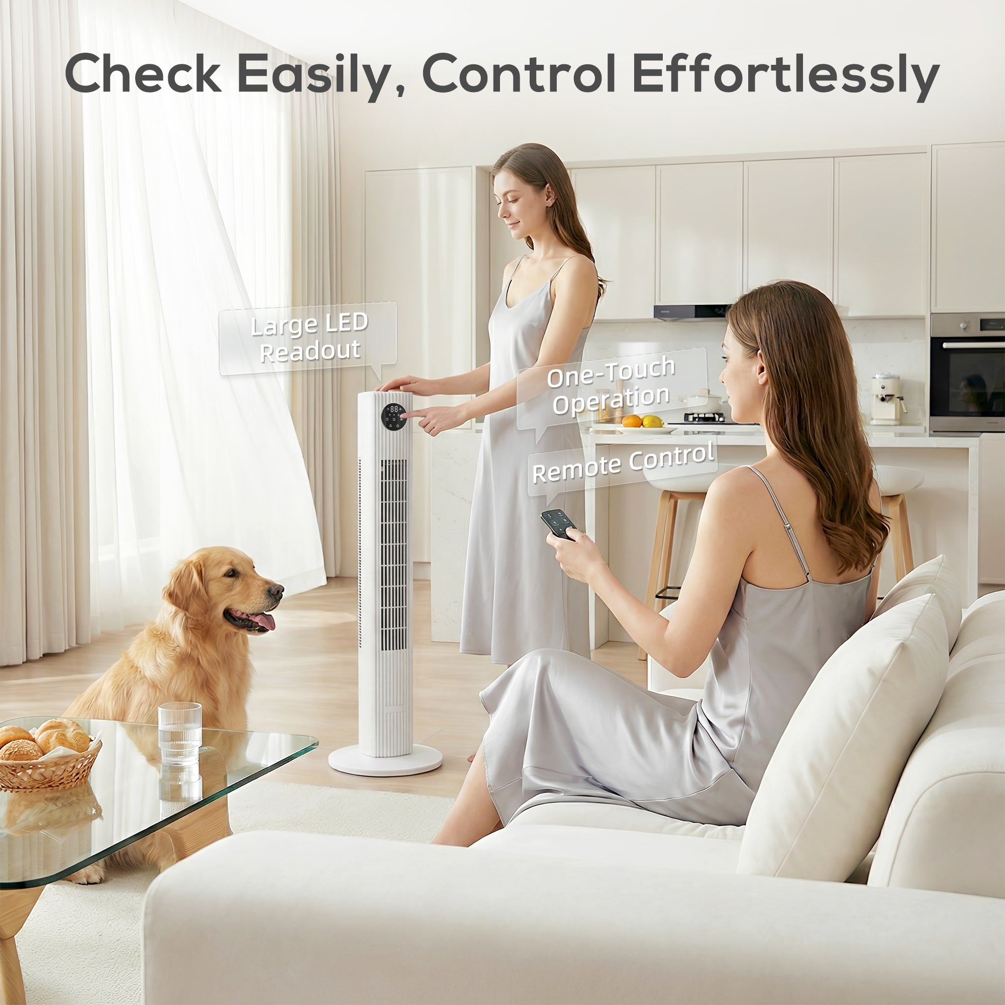 28dB Tower Fan for Bedroom, 36 inch, 8 m/s Velocity Standing Cooling Fan with 80° Oscillating, BLDC Motor, 12 Speeds, LED Display, 4 Modes, 12H Timer, Remote Control, White